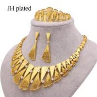 Jewelry necklace sets 24K gold color Dubai luxury for women African wedding gifts bridal bracelet necklace earrings ring jewellery227c