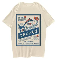 Hip Hop Streetwear Harajuku T-Shirt Erkek Tişörtleri Japanse Kanji Balık Baskı Mannen Katoen Rahat Korte Mouw Japonya Stijl