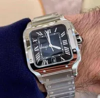 2022新しい正方形の時計40mmジュネーブ本物のステンレス鋼の機械式時計ケースとブレスレットファッションメンズ男性リストウォッチ