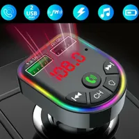 Ambient Light Bluetooth 5.0 FM Transmitter Bluetooth Car Kit MP3 Player Wireless Radio Adapter 2 USB Charger Cigaret Lighter