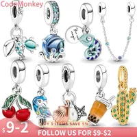 925 Charms de plata esterlina Blobo de aire y cadena de seguridad Serie Beads Original Fit Pandora Bracelet Jewelry haciendo regalo de bricolaje