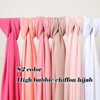 Scarves High Quality Plain Bubble Chiffon Hijab Scarf Women Long Shawls Muslim Headscarf Femme Musulman Headband 10pcs Lot
