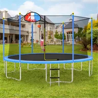 12FT Trampoline for Kids with Safety Enclosure Net, Basketball Hoop and Ladder, Easy Assembly Round Outdoor Recreational Trampoline SW000054AAC