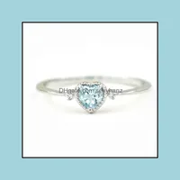 Band Rings Jewelry azul zircão cúbico 925 Sterling Sier Heart Ring For Women Fashion Moda noivado coreano Promessa de casamento entrega 202