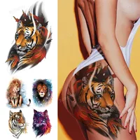 big tattoo anime tiger lion king head thigh leg temporary for women girls beauty sexy body art sticker s waterproof 220514