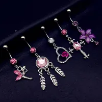 20pcs Mix Style Pink Angel Dream Catcher Cross Rose Flower Dangle Dangle Belly Bar Brate Rings Body Percing Jewelry Sets253J