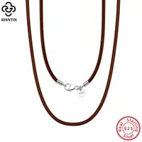 Véritable collier de chaîne de cordon en cuir brun italien pour les hommes avec 925 fermoirs en argent sterling bijoux à la mode SC62