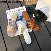 Slippers Donlee Queen Women Brand Summer Slides Open Toe Flat Nasure Shoes Leisure Sandal Female Female Flip Flops Big 41 P67Z