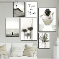 Pretty Woman Wall Art Photo Decor Reed Plant Quote Canvas Painting Modern Tropical Beach Sand Dunes Poster And Prints FJ007 L220810