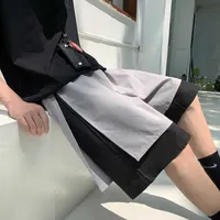 Hybskr Summer de gran tamaño Sport Sports Shorts Harajuku Streetwear falso de dos piezas cortos y2k ancho de pierna ancha longitud de rodilla macho pantalones