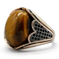 Vintage Męska Pierścień Z Tiger Eyes Stone 925 Sterling Silver Natural Original Gemstone Ring Gorgeous Kobiety Turcja Biżuteria Prezent H220414