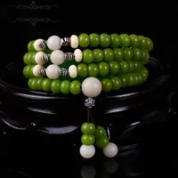 Bangle Green Bodhi Root Multi Circle Beads Bracelet 108 White Jade Tibetan Silver Couple Sweater ChainBangle