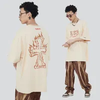 Herr t-shirts puff tryck överdimensionerad t-shirt för män high street frayed y2k kläder jujutsu kaisen anime sommar 2022 streetwear casual t-shir