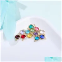 Charms Jewelry Findings Components 10Pcs Round Gold Crystal Birthstones Double Hole Connectors Charm Beads Bracelet Necklace Making Diy Ac
