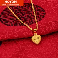Hoyon Pure 24k Gold Color ClaVicle Chain for Women Necklace Love Heart Pendant Yellow Valentine S Day Fine Jewelry 220722