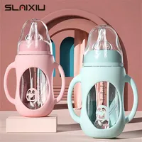 Baby bottle Glass Dual Use and Children Drinking Cup Bottle Grip Handle for Natural Wide Mouth PP Silicone handle 220106229o