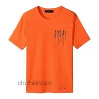Amirs Amri T 셔츠 디자이너 Tshirts 여름 오렌지 코튼 라운드 목 캐주얼 한 짧은 슬리브 티셔츠 인기있는 하이 스트리트 힙합 탑