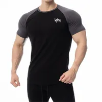 القطن الجري T-Shirt Men Gym Fitness Sleeve Skinny Tees Patchwork Tops Summer Male Bodybuilding Training Clothing 220429