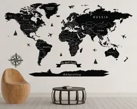 خريطة العالم الكبيرة صائق طباعة أسود دبوس دبوس الجدار الفن الحديث ديكور WL767 220607