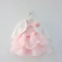 Girl&#039;s Dresses Toddler Pink Petal Baby Baptism Dress Bead Lace Princess Infant Wedding Gown With Jacket 1 Year Girl Birthday Party Wear