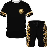 여름 황금 패턴 라이온 헤드 인쇄 남자 Tshirtshortssuit 그래픽 Oneck T 셔츠 및 반바지 짧은 슬리브 남성 트랙 슈트 220602