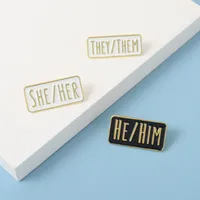 Simple Pronouns Enamel Pins Custom Brooches HE HIM SHE HER THEY THEM Black White Lapel Badges Fun Jewelry Gift for Friends 6202 Q2