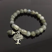 Bracelets de charme Labradorite Stone Bangles mala Perles Real Tree Reiki Healing Meditation Energy Femmes Mencharm