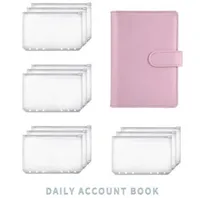A6 Binder Planer Pink Notebook und 12 Stücke 6 Loch Reißverschluss Ordner Taschen Bargeldhülle Wallet C0817