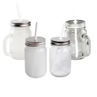 Sublimação Drinkware 16oz em branco Clear Fosted Mason Jars com alça para amantes DIY Parede dupla 430ml Canecas de vidro transferência de calor