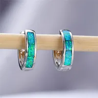 Hoop Huggie Simple Green Opal Stone Earrings Classic Silver Color for Women Gridal Round Round Small Wedding Earringshoop