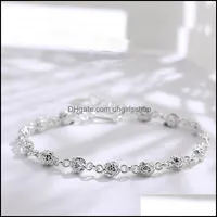 Bangle 925 Sterling Sier Rose Flower Charm Bangelet Bangle Jewelry Party Jewelry for Women Girls Pseras Mujer SL500 Drop Droviour 2 DHCT8