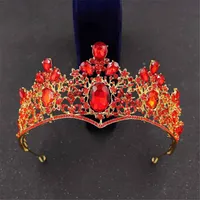 Nakrycia głowy Europe Red Bride Crown Baroque Diamond Hair Hoop Tiara Wedding Party Dressories dla dziewcząt
