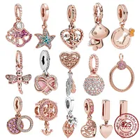 925 Silver Charm Beads Dangle Zirconia Sparkling Rose Gold Bead Fit Pandora Charms Bracelet DIY Jewelry Accessories