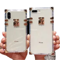 Luxury Fashion Retro Metal Square Transparent Soft Phone Hüllen für iPhone 14 13 12 11 Pro 7 8 plus SE2 X XS Max XR Clear Cover Coque Metall Factory Price