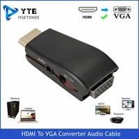 Full HD 1080p HDMI till VGA Converter 3,5mm Ljudkabel Man till kvinnlig Adapter HD Videoutgång för PC Laptop TV Monitor Projectorf
