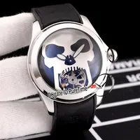 New 45mm Admiral&#039;s Cup Bubble Automatic Tourbillon Mens Watch Steel Case Gray Dial Silver Skull Gray Leather Rubber Watches P243e