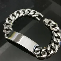 For Father Gifts 316L Stainless Steel high polished Huge 15mm cuban curb chain Smooth ID bracelet Heavy Large JEWELRY 15mm 21cm or231L