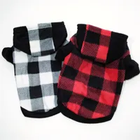 Dog Apparel Polar Fleece Clothes Winter Warm Puppy Hoodies Patch-work Plaid Soft Hooded Coat Jacket For Small Medium Cat