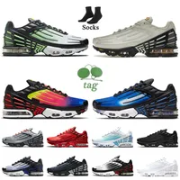 Najwyższej jakości Kobiety Męskie Dostroń TN Plus 3 Run Buty OG Black Ghost Green Whites White Off Grey Red Outdoor Sports Trainers Sneakers