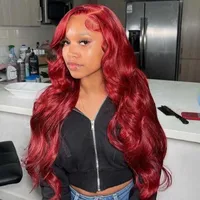 Lace Wigs Burgundy Body Wave Front Red Colored 30 Inches HD Human Hair Frontal Brazilian 5X5 Closure WigLace