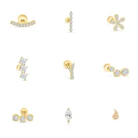 Stud Canner 925 Sterling Silver Thread Piercing Ear Bone Geometric Inlaid Zircon Earrings For Women 2022 Fashion Jewelry