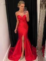 Red Side Slit Long Dubia Night Evening Dresses Sweetheart Sleeveless Prom Gowns Vestidos de festa