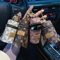 Designer Key Rings Silk Scarf Lipstick Keychains PU Leather Purse Pendant Car Keyring Chain Charm Brown Flower Mini Bag Trinket Gift for Women