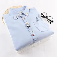 Kadın Bluzlar Gömlek Mumuzi Tiki Tarzı Pamuk Karikatür Bluz Mori Kız Beyaz Ve Açık Mavi Sevimli Japon Sonbahar Kış Yamalar Tops