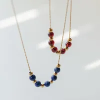 Natural Crystal Granat Lapis Lazuli Gold Perlen Halskette Frauen Colarbone Kette Einfacher Stil Europäischer und amerikanischer Modeschmuck