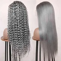 Virgin brazilian colored wigs transparent hd lace front grey wigs deep wave gray human hair frontal lace wigs for black women255a