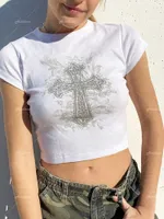 Y2k Эстетическая женщина Винтажная уличная крыша уличная одежда готическая панк хараджуку графическая печатная футболка эмо -летняя подсадка