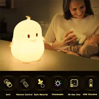 Gece Işıkları Sevimli Hayvan Işık USB Şarj Edilebilir Silikon Yat Başucu Lambası Uzaktan Kumanda Renk Gece Işığı Çocuk Malları Oda Dekoru Gecesi