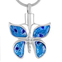 Collares colgantes Joyas de cenizas de moda para fábrica accesorios al por mayor de fábrica Murano Butterfly Diseño de cremación Urna IJD9526 PENDENTES