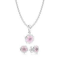 NEW Book Di 925 Sterling Silver Magnolia Bloom Necklace and Earring Set fit charm original Necklace Women jewelry A Set AA220315